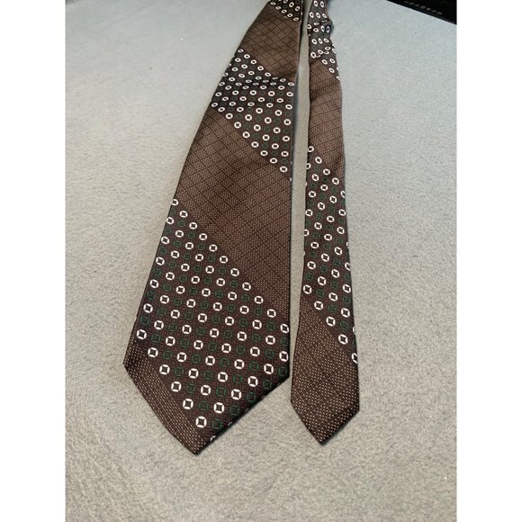 Vintage Morses Shopping Center Brown Geometric Polyester Mens Tie Necktie - Picture 1 of 5
